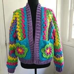 S/M Granny Square Sweater, Cardigan